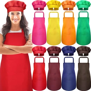 8 Sets Apron Chef Hat Set Adjustable Chef Hat and Apron with Pockets Set for Adu - Picture 1 of 12