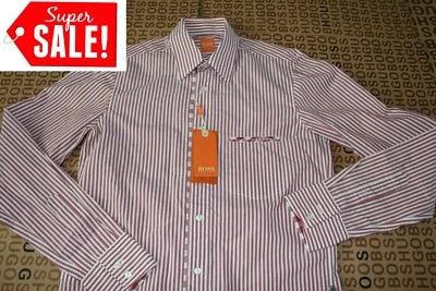 New Hugo Boss mens casual red striped cotton shirt jeans suit top extra small XS - Image 1 of 4