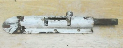 Large Antique Heavy Duty Cast Iron Slide Bolt Gate Lock in Old White Paint - Изображение 1 из 4