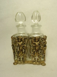 Vtg Ormolu Angels Cherub Perfume Bottle Caddy Holder w/ 2 Glass Bottles *As-Is* - Picture 1 of 12