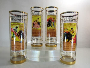 Glasses Plaza de Toros Vintage Spain Litho Glass Vue-Ion Vivid Colors 4pcs - Picture 1 of 8
