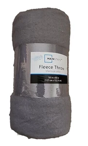 MAINSTAYS Fleece Throw Blanket 50"x 60" Gray w/Gray Thread - Picture 1 of 4