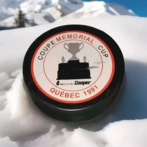1991 QUEBEC COUPE MEMORIAL CUP MOLSON COOPER VINTAGE CHL LCH INGLASCO PRO PUCK - Picture 1 of 13