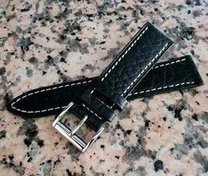 22mm Black Buffalo Embos Genuine Leather interchangeable EZ-PIN Watch Band Strap - Picture 1 of 12