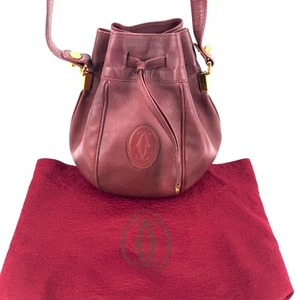 Borsa a secchiello vintage Cartier MustLine con coulisse pelle bordeaux autentica - Foto 1 di 13