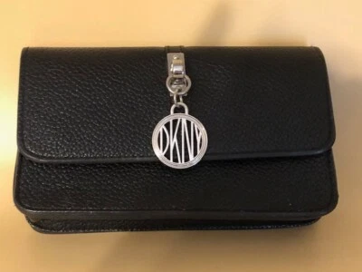 DKNY Logo Charm Fanny Pack Belt Bag Black Leather - Image 1 of 4