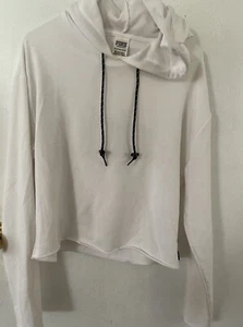 Victoria Secret PINK Hoodie Womens XS Long Sleeve White with Black Drawstrings - Picture 1 of 5