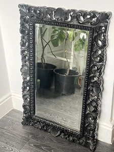 Large Black Resin Covered Wood Wall Mirror Baroque Gothic Turner Style 13kg - Picture 1 of 2