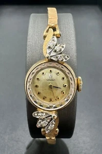 Antique 14kt Yellow Gold & Diamond 18mm Ladies Cocktail Omega 6in. Watch - Picture 1 of 10