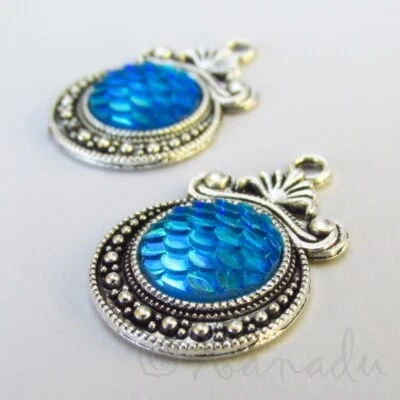 Антикварные посеребренные подвески в масштабе русалки с бирюзой 28 мм C9154 — 5, 10 или 20 шт. - Изображение 1 из 4