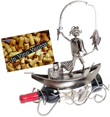 BRUBAKER Portabottiglie Vino Pescatore in una Barca in Metallo Portavino - Immagine 1 di 3