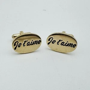 Cufflinks By Hickok USA I LOVE YOU JE T’ Aime Mens Cuff Links Set VINTAGE RARE - Picture 1 of 12