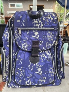 Kipling Alcatraz Nylon Rolling Laptop Wheeled Backpack Blue Camouflage Preowned - Picture 1 of 12