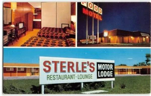 Tarjeta postal de Gibbon, Nebraska STERLE'S MOTOR LODGE habitación interior TV años 60 - Imagen 1 de 2