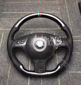 For BMW E46 M3 Carbon Fiber Flat Steering Wheel+Cover (No paddle holes) 2001-06 - Foto 1 di 12