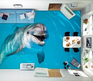 3D Cute Dolphin 33RAIN89 Floor WallPaper Murals Wall Print Decal AJ Honey - Picture 1 of 6