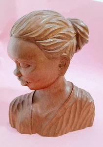 Figura busto escultura tallada en madera vintage de J. Pinal mujer firmada - Imagen 1 de 12