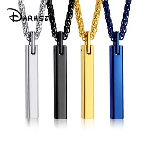 Personalised Mens Womens Name Long BarPendant Chain Necklace Gift Engraved - Picture 1 of 7