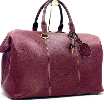Cartier Hombre Boston Bolso de Viaje Lona Cuero Burdeos Rojo Usado Auténtico Foto 1 de 4