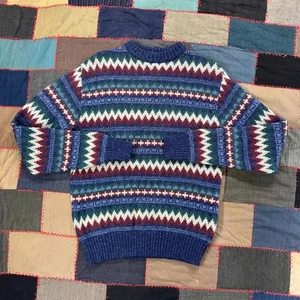 Maglione pull over vintage anni 90 motivo geometrico maglia pura lana taglia L - Foto 1 di 5