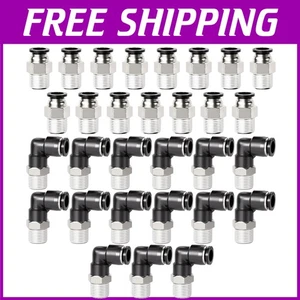 High-Pressure 1/4 Inch Push-in Fittings with Elbow & Straight Designs - 30 Set - Picture 1 of 11