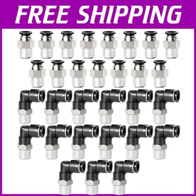 High-Pressure 1/4 Inch Push-in Fittings with Elbow & Straight Designs - 30 Set - Image 1 of 4