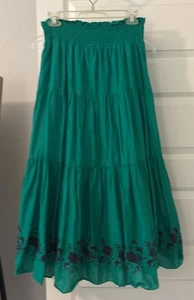 VTG Old Navy 100% cotton Green & navy Midi full A-Line Skirt SZ Medium tiered - Picture 1 of 13