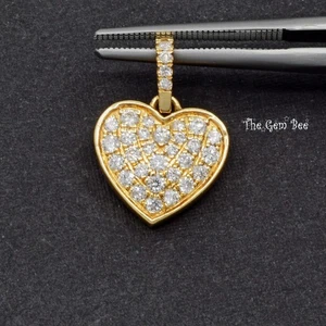 12,8 mm 14K Massiv Gelbgold Natürlicher Diamant Liebe Herz Charm Halskette Anhänger - Bild 1 von 7