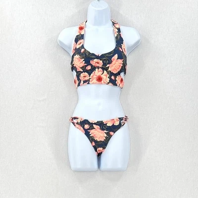 TORY PRAVER Floral Seafoam Bikini Small Blue Coral Cut Out Longline Knotted - Image 1 of 4