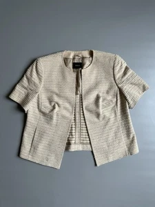 Akris Textured Short Sleeve Jacket Stripe Beige Cream Acetate Cotton Size US 14 - Picture 1 of 12