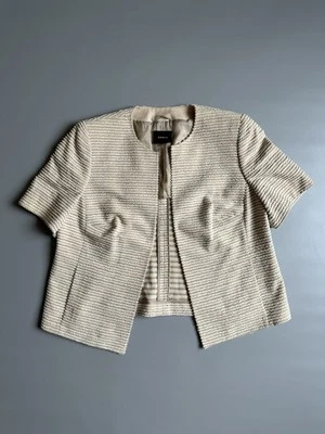 Akris Textured Short Sleeve Jacket Stripe Beige Cream Acetate Cotton Size US 14 - Image 1 of 4