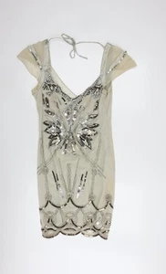 Karen Millen Beige Sequin Bodycon Dress Size 12 - Picture 1 of 12