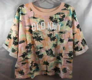 Old Navy Logo Women’s L Cropped Sweatshirt Palm Trees Bright Cotton Fleece New - Picture 1 of 7