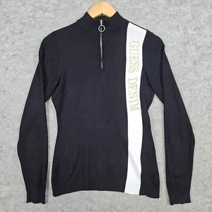Guess Denim Women's 1/4 Quarter Zip Sweater Size S Black & White Preppy Warm - Picture 1 of 10