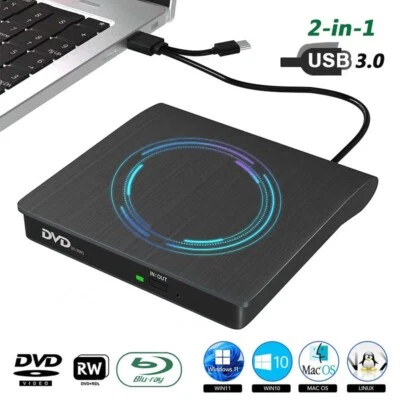 Slim USB 3.0 External CD-RW DVD ROM Drive Writer Reader Burner For Laptop PC - Image 1 of 4