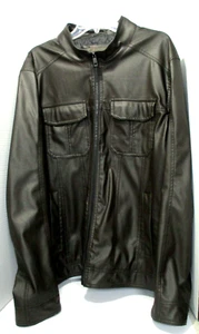 Faux Leather Racer Jacket Mens Size XL Brown Retro Streetwear Excelled Vintage - Picture 1 of 11