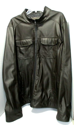 Faux Leather Racer Jacket Mens Size XL Brown Retro Streetwear Excelled Vintage - Image 1 of 4