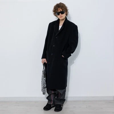 90's Vintage Pietro Peretti wool & cashmere long coat in light black - Image 1 of 4