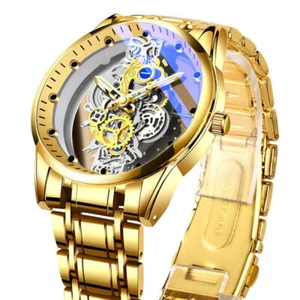 Montre-Bracelet à Quartz Automatique Squelette Homme Business Acier Inoxydable Montre Creuse - Photo 1/31