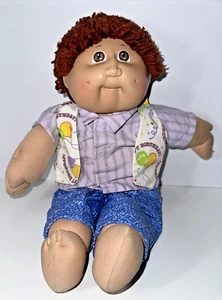 Cabbage Patch Kids 1984 Doll Brown Hair/Eyes W/ Rare CPK Happy Birthday Vest - Picture 1 of 9