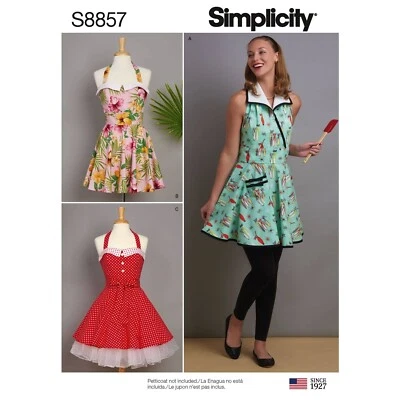 SIMPLICITY 8857 MISSES' APRONS Sewing Pattern 3 Designs Sizes S-M-L (10-20) - Image 1 of 3