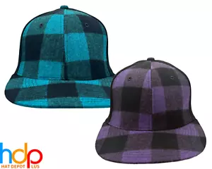 Plaid Style Baseball Cap Flat Bill One Size Flex Fitting Spandex Lumberjack Hat - Picture 1 of 18
