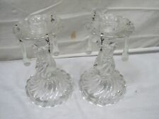 Pair Fostoria Colony Glass Candlesticks with Pendants 5-1/2" Stick Candle Holder