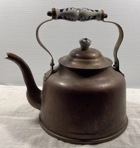 Vintage Copperware Copper Kettle Made in Portugal Metalutil Blue And White - Picture 1 of 12