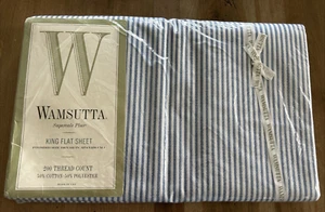 VTG Wamsutta OXFORD STRIPE King Flat Sheet BLUE & WHITE STRIPES~SUPERCALE PLUS~ - Picture 1 of 6