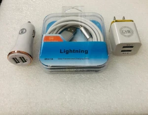 6 Ft. Long Fast Charging USB Cable Car and Wall Bundle Pack for I Phone - Picture 1 of 3