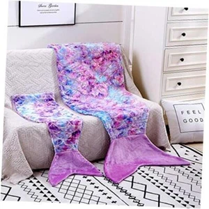 Toddler Mermaid Tail Blankets Glittering Cozy Soft Flannel Toddlers Purple Pink - Picture 1 of 8