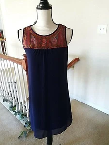 By & By Women's Dress S Embroidery Sleeveless Navy Blue Lined NWOT - Picture 1 of 4
