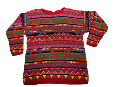 Vtg Clifford Wills Women's M L Colorful Oversized Sweater Hip Hop 80s 90s *HOLE - Image 1 of 4