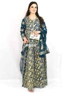 Ready 2 wear Wedding Gown Jacket dress Abaya net Maxi Eid Party outfit Teal Blue - Picture 1 of 3